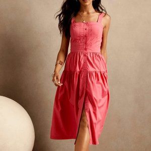 Banana Republic Seaside Coral Poplin Tiered Ruffle Dress - Size 2